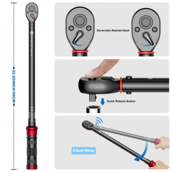 1/2-Inch Drive Click Torque Wrench - ±3% Accuracy Professional 30-250 Ft.Lb/40.7-339Nm, Dual-Direction Adjustable 72 Tooth for Product Assembly and Car Repair