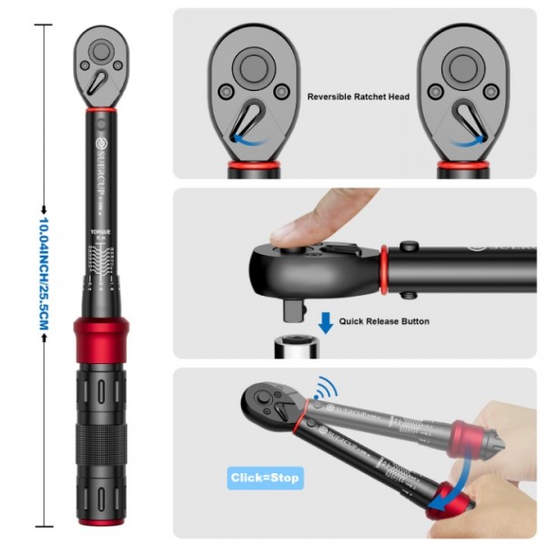 1/4-Inch Drive Click Torque Wrench, 4-30Nm Bike Torque Wrench, Dual-Direction Adjustable 72 Tooth Click Torque Wrench for Bicycle Maintenance
