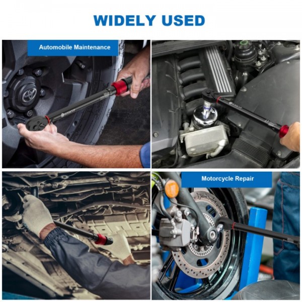 SUERCUP 1/2-inch Drive Torque Wrench - 10-170 ft.lb/13.6-230.5 Nm, Dual-Direction Adjustable 72 tooth Click Torque Wrench with Buckle for Bicycle, Moto and Car Maintenance