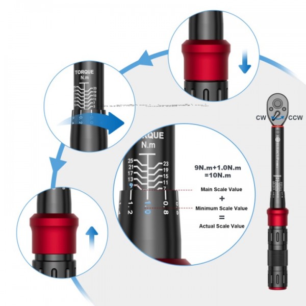 SUERCUP 1/4-Inch Drive Click Torque Wrench, 18 PCS Bike Torque Wrench Set 3-25Nm, Dual-Direction Adjustable 72 Tooth Click Torque Wrench, Used for Bicycle Maintenance